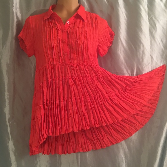 Boho broomstick orange button down blouse, M - Picture 1 of 4